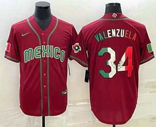 Men%27s Mexico Baseball #34 Fernando Valenzuela 2023 Red Blue World Baseball Classic Stitched Jerseys